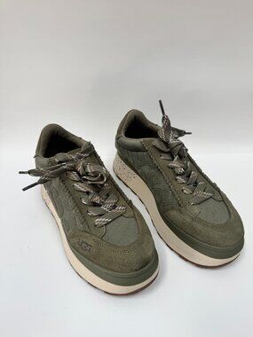 UGG Women’s Size 9 Olive Green Platform Sneakers Suede Casual Lace Up Shoes